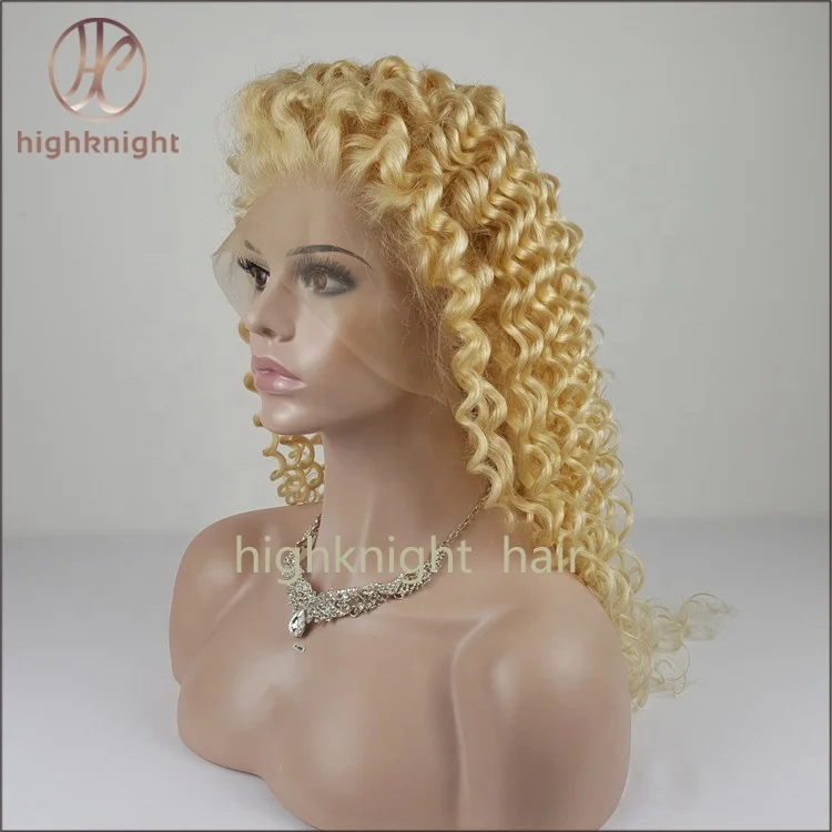 

Highknight Real Virgin 100% Human Hair Weave Lace Wigs Spanich Color Curly Full Lace Blonde