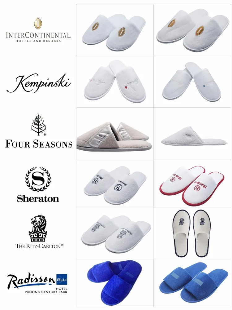 Latest Design Soft Hotel Slippers Black Personalized Golden Embroidered Disposable Hotel