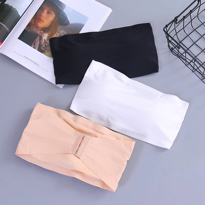 

soft and breathable strapless bandeau bra three hooks wrap chest no trace push up tube top, Black,white,beige