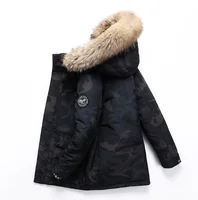 

High quality plus size hooded mens duck feather woodland winter down jackets with Big fur collar