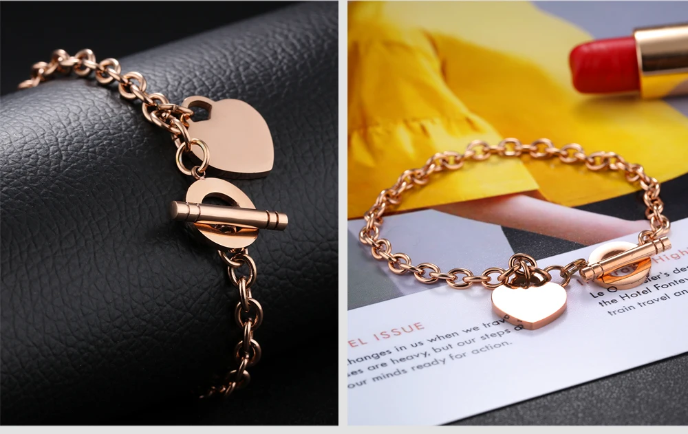 MICCI Jewelry hot selling stainless steel women's jewellery heart shape chain bracelet