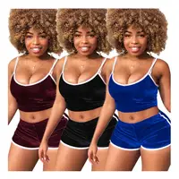 

SAH8848 wholesale plain color sexy tank top and hot shorts two piece set club women plus size short velvet tracksuit