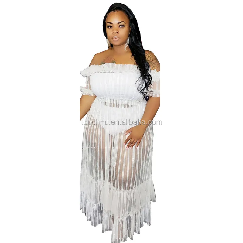 Plus size white mesh dress Clearance