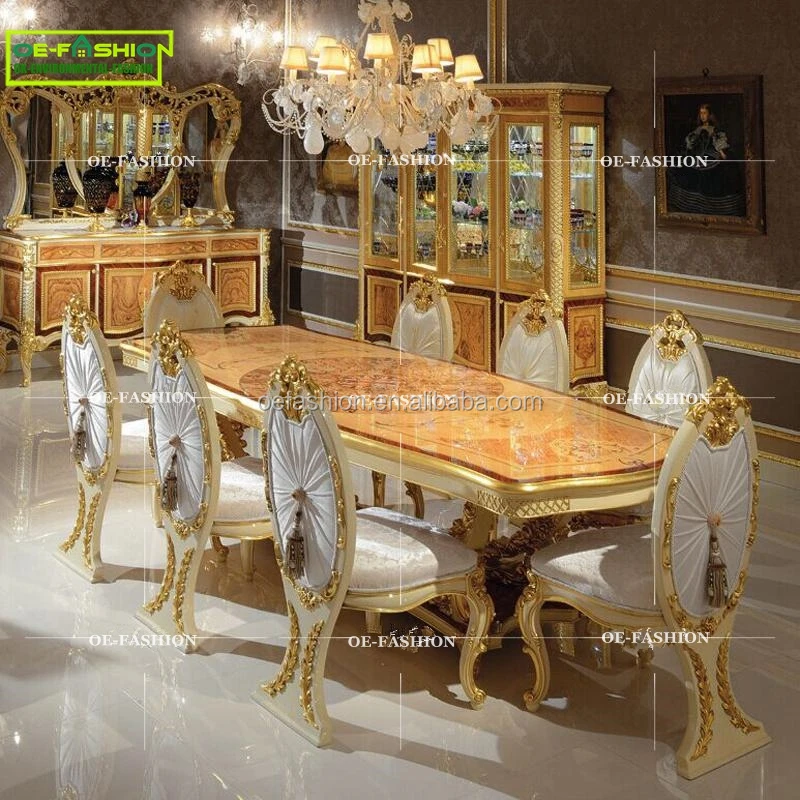 Classic unique design dinning set wooden carved dinner table luxury Dining room furniture set