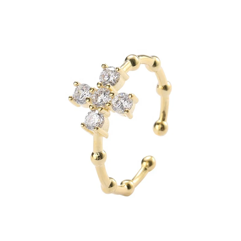 

K764 Fashion 18K Gold Jewelry Bamboo Rings 925 Sterling Silver Cross Rings Women