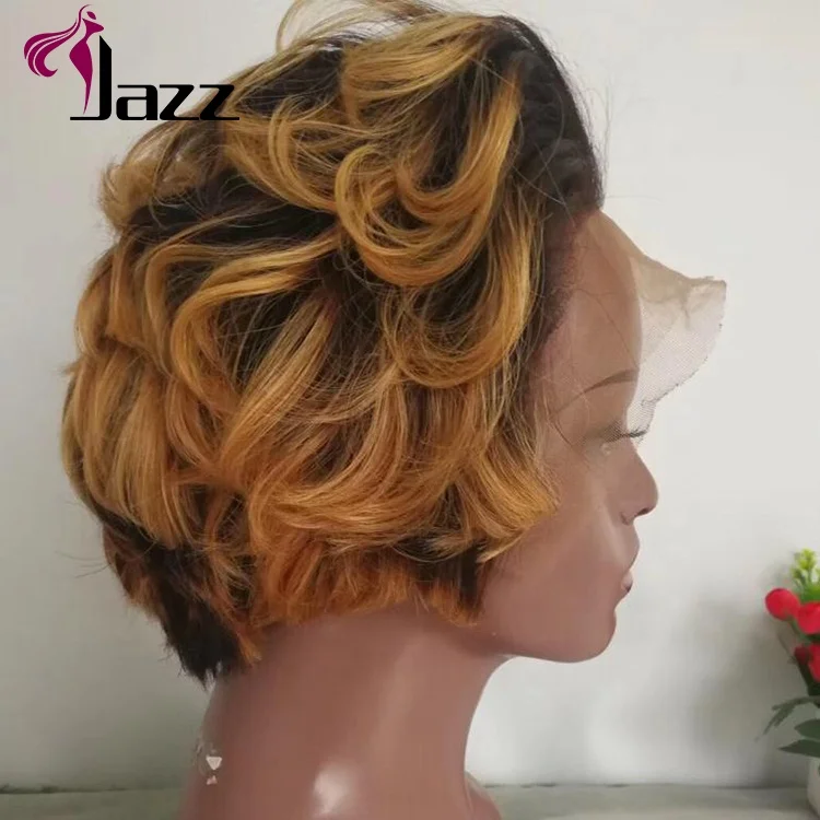 

ombre color 1b 27 Hepburn style Cut human hair wig front lace wig