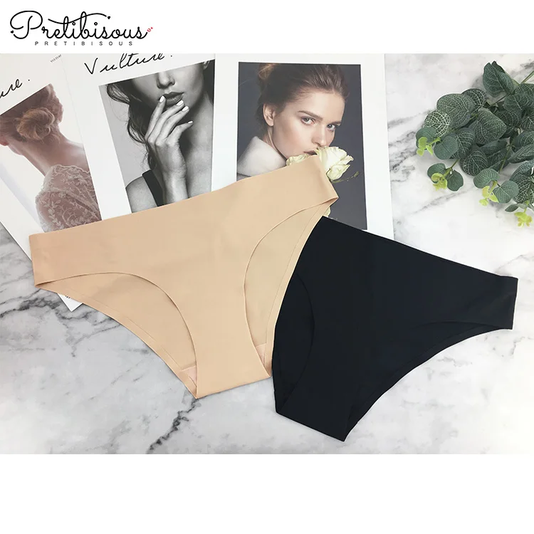 

PRETIBISOUS Custom Printed Breathable Bikini Briefs Seamless Sexy Underwear Women Panties, Black, nude