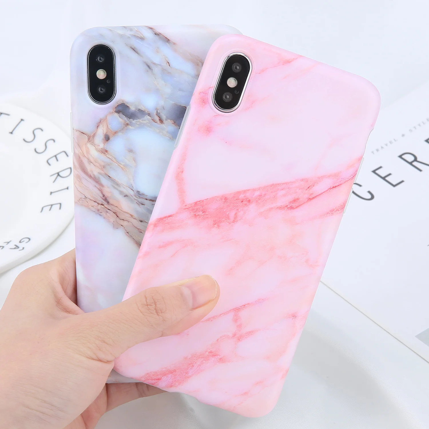 

Luxury Granite Stone Marble Texture Soft TPU Mobile Phone Case for iPhone XS Max 8 7 Plus, N/a