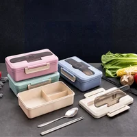 

Natural Wheat Straw Lunch Bento Box 3-Compartment with Reusable Cutlery