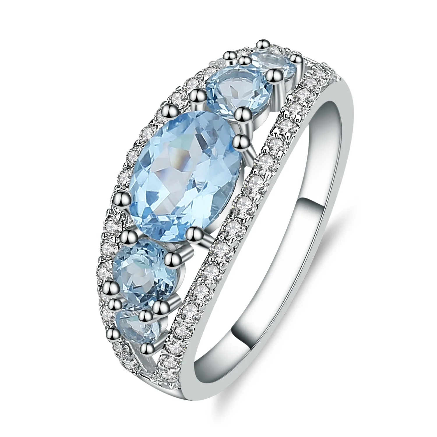 

Abiding Natural Swiss Blue Topaz Gemstone Wedding Fashion Rings 925 Sterling Silver Jewelry Rings for Women