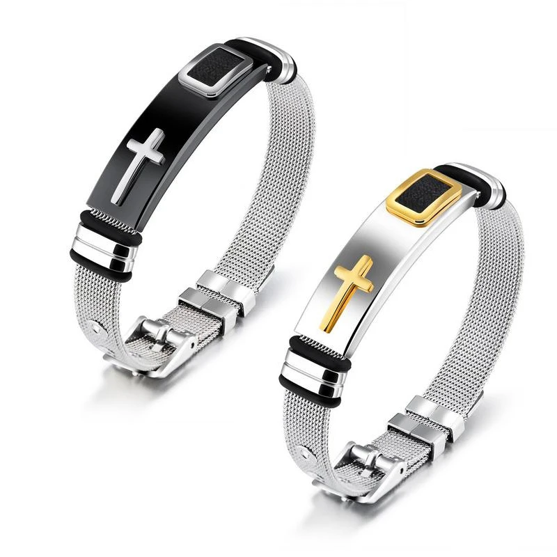 

Best selling products stainless steel mesh bangle bracelet titanium cross bracelet for men, Picture