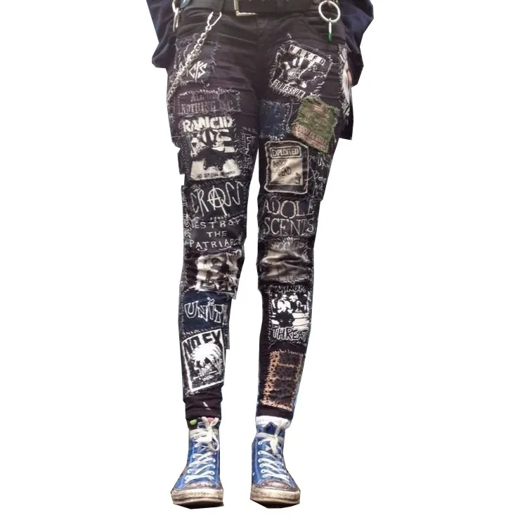 Source Royal wolf mens gay jeans allover printed hip hop rap style punk jeans chain on m.alibaba.com