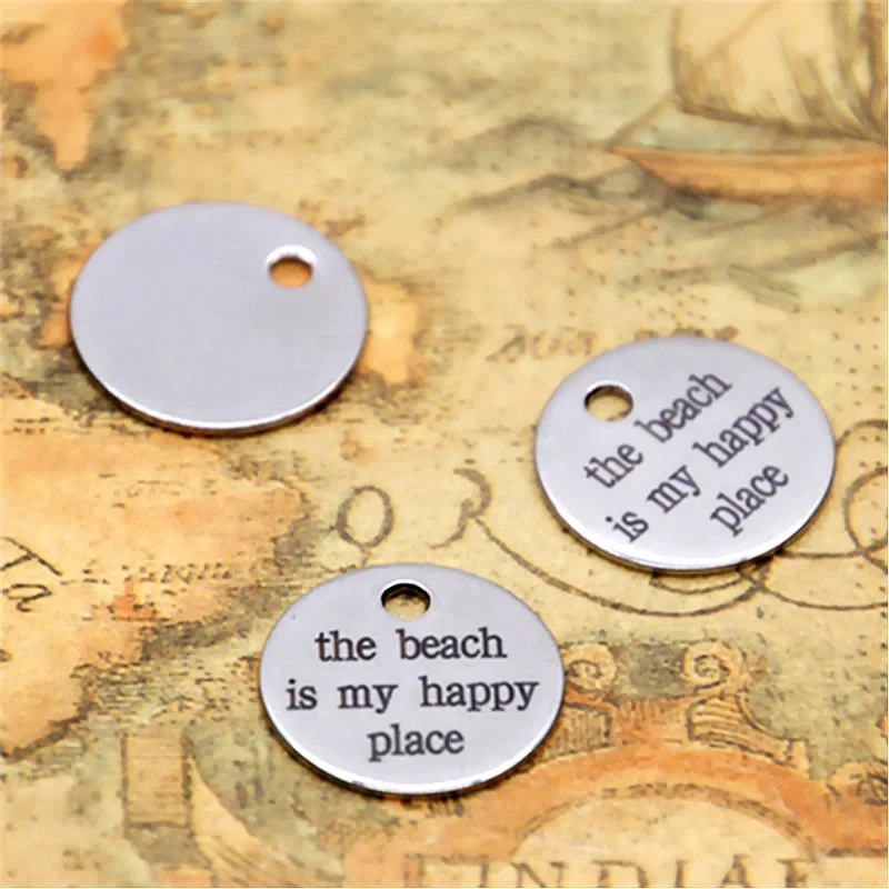 

the beach is my happy place charm silver tone message charm pendant 20mm