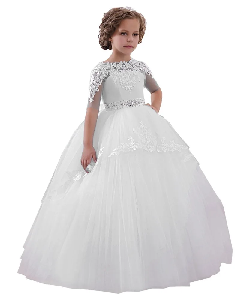 Short Sleeves First Communion Dresses For Girls White 2-12years Long ...