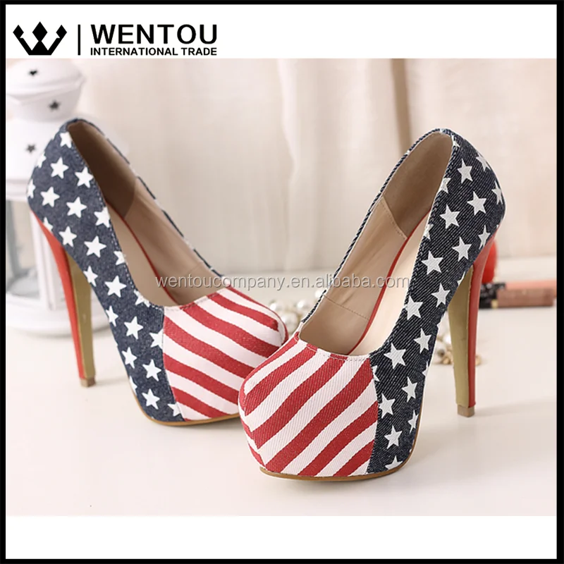 Wentou Women's American Flag Stiletto High Heels Shoes