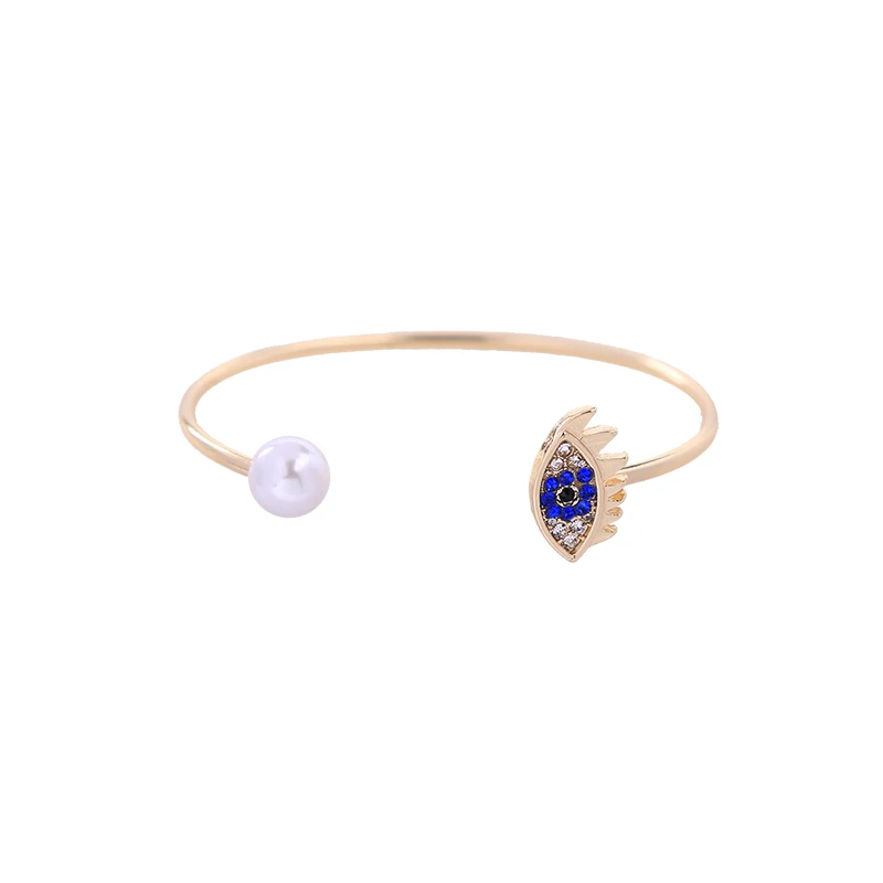

sl0092c Simple Blue Devil Eye Pearl Cuff Bangle Bracelet Gold Jewelry Women