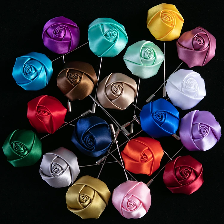 Free Shipping Men Fabric Rose Lapel Broches Pins Handmade Solid Rose Flower Brooch Lapel Pins China