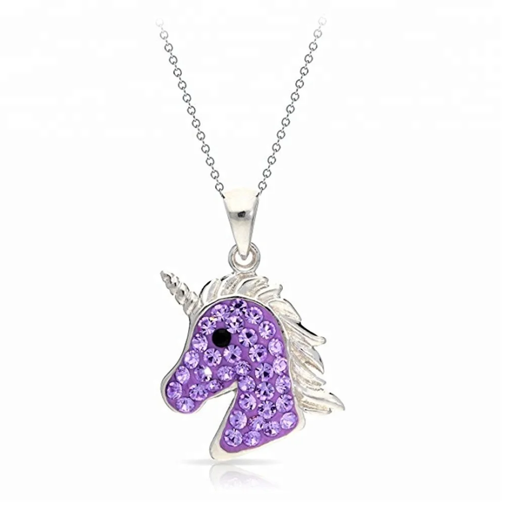 

Little Pony head crystal horse Pendant Inspirational Birthday Gifts for Women Girls unicorn rhinestones necklace