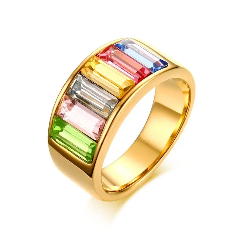 

Personalized gold plating color rhinestones ring stainless steel jewelry