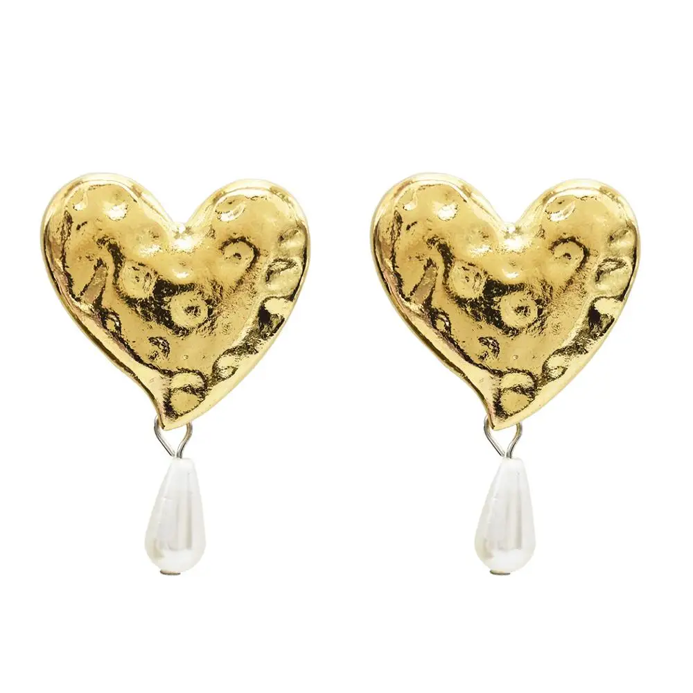 

Fashion Gold Alloy Love Heart Shaped Drop Earrings Artificial Pearl Pendant Earrings for Women Valentine's Day Gift
