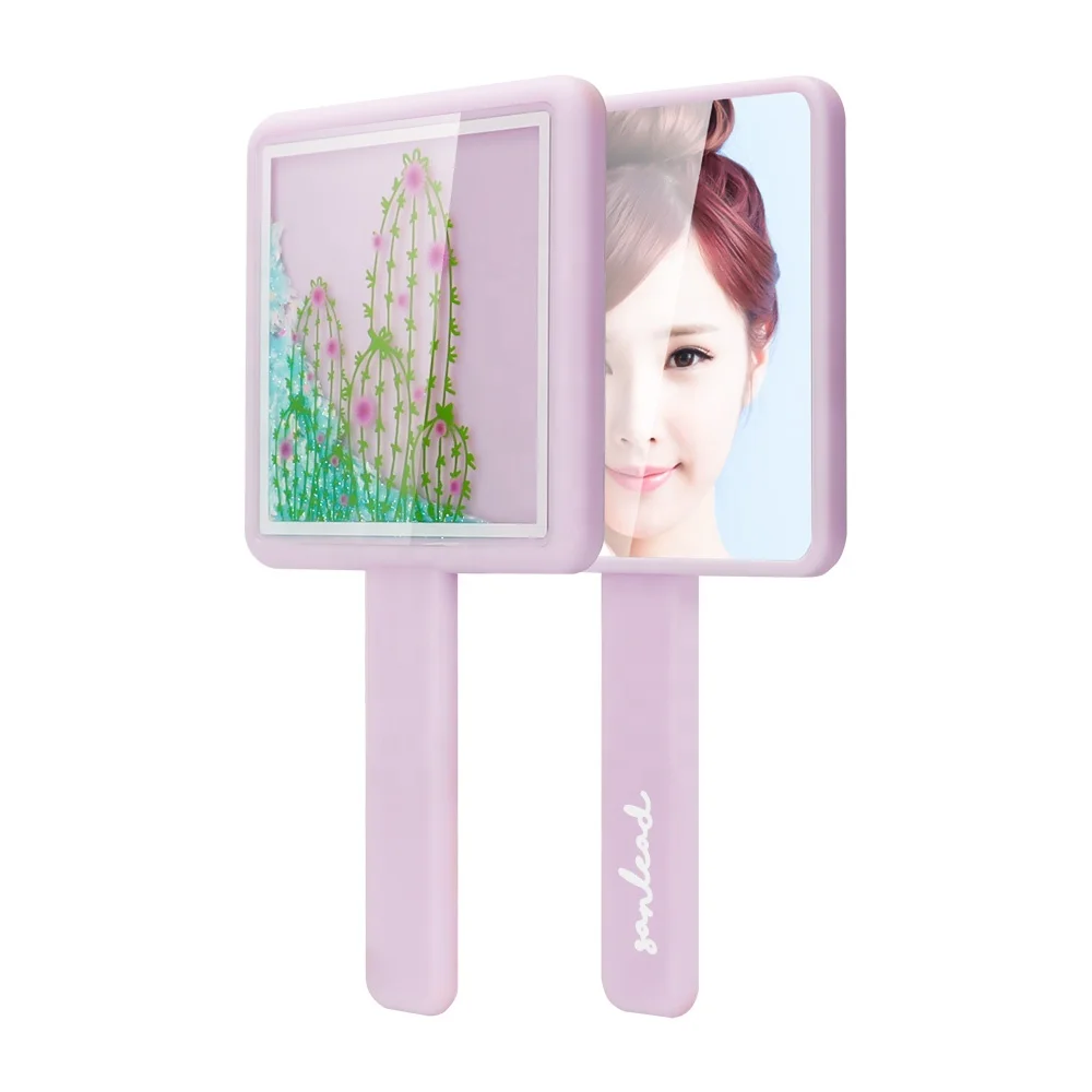 

OEM Quicksand Glitter and Floater Decorative Square Hand Held Mirror, Customized color