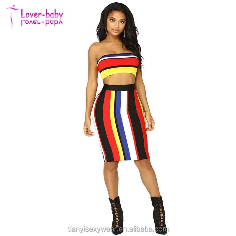 

Trendy Bateau Neck Striped Red Two-piece Skirt Set