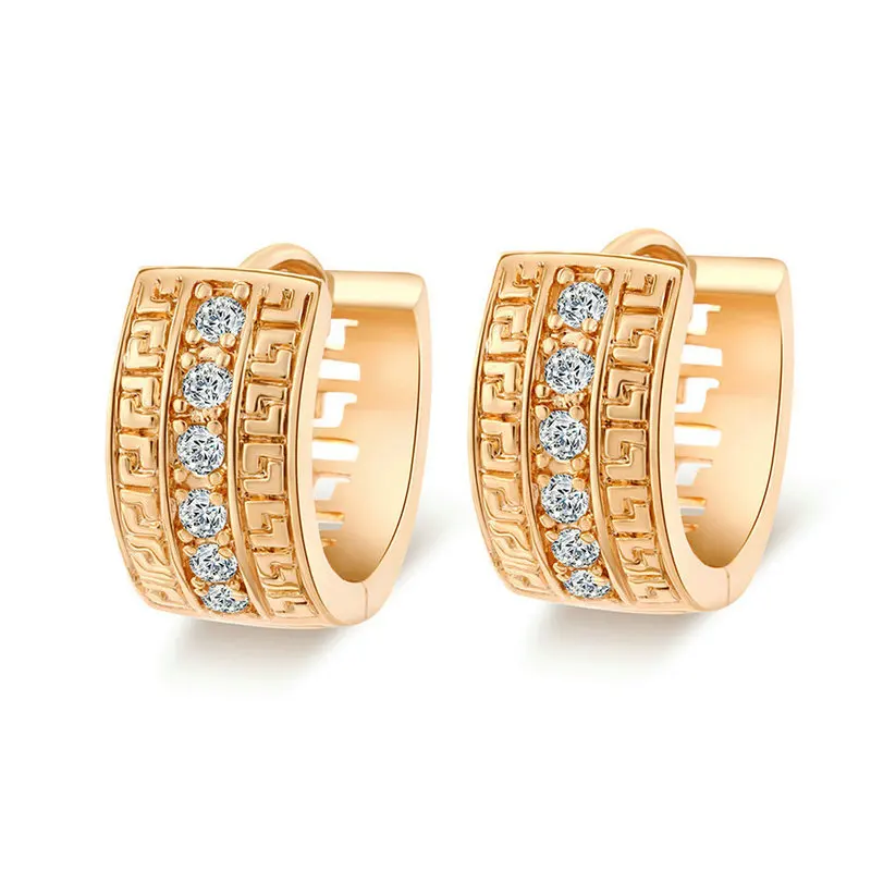 

Handmade carved wide rows of micro-paved zircon earrings bulk wholesale gold plated brass Huggie Earrings