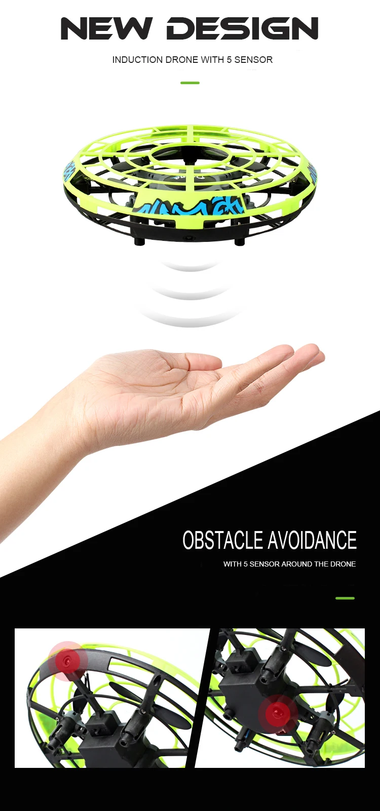 Interactive Hand Motion Control Height Hold RC Drone with Obstacle Avoidance Sensor Throw to Fly