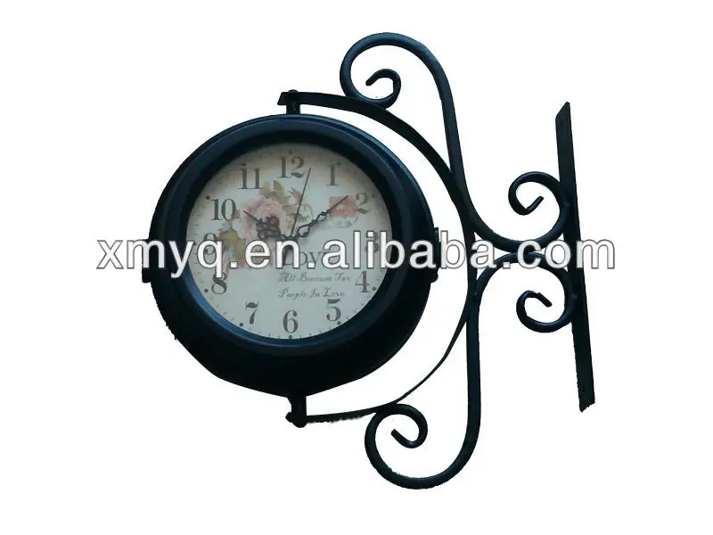 Cheap Wholesale Antique Double Sided Clocks Lighted Beautiful Iron Wall