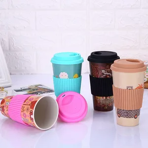Image of wholesale travel bamboo to go fiber reusable coffee cup custom logo disposable with lid