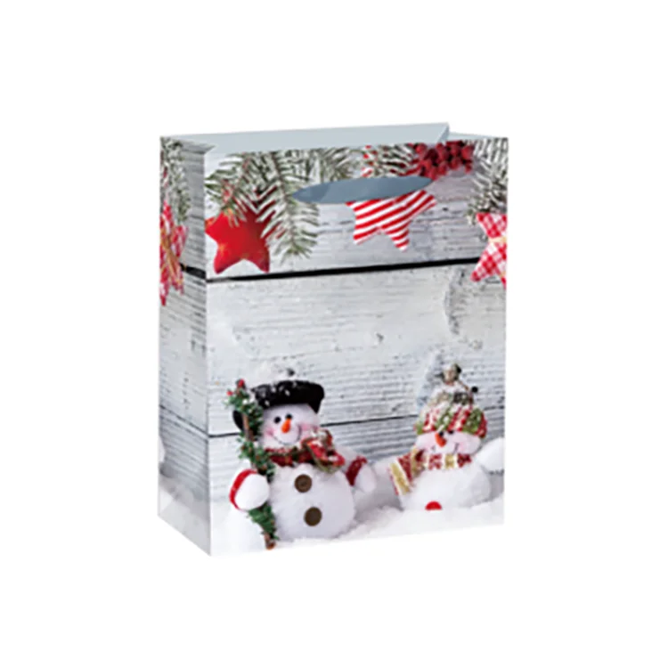 Customized Handmade Print Christmas Gift Paper Bags With Ribbon Handles