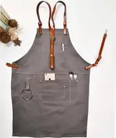 

Fashion bartender apron denim canvas work aprons with leather trim