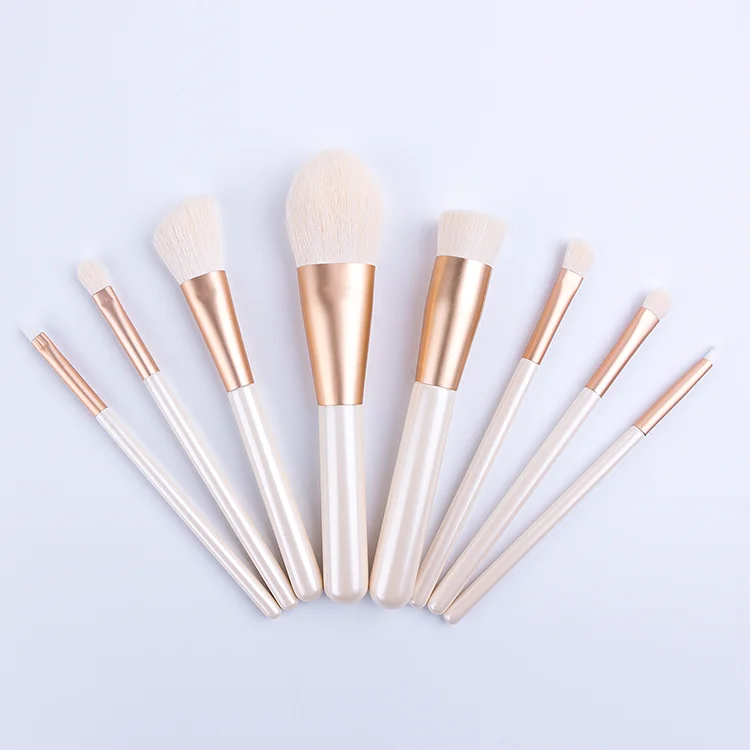 

Custom Private Label 2019 Creamy-white 8pcs Synthetic Hair Foundation Powder Premium Cosmetic Makeup Brush Set