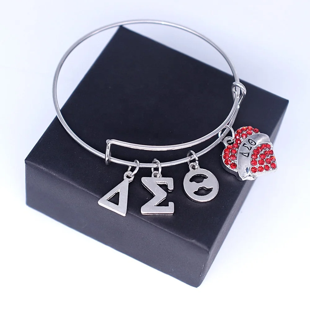 

Wholesale adjustable bangles rhinestone delta sigma theta heart pendant greek letter sorority jewelry bracelet, N/a
