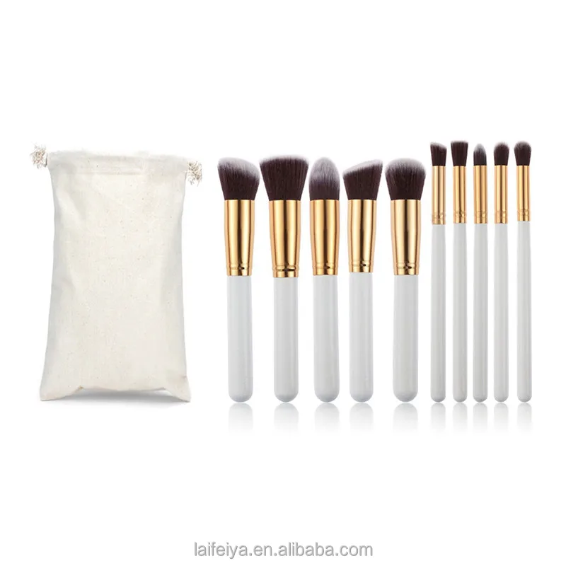 

10Pcs Professional Makeup Brush Sets white Soft Synthetic Hair Make up Tools Kit with linen, White brush
