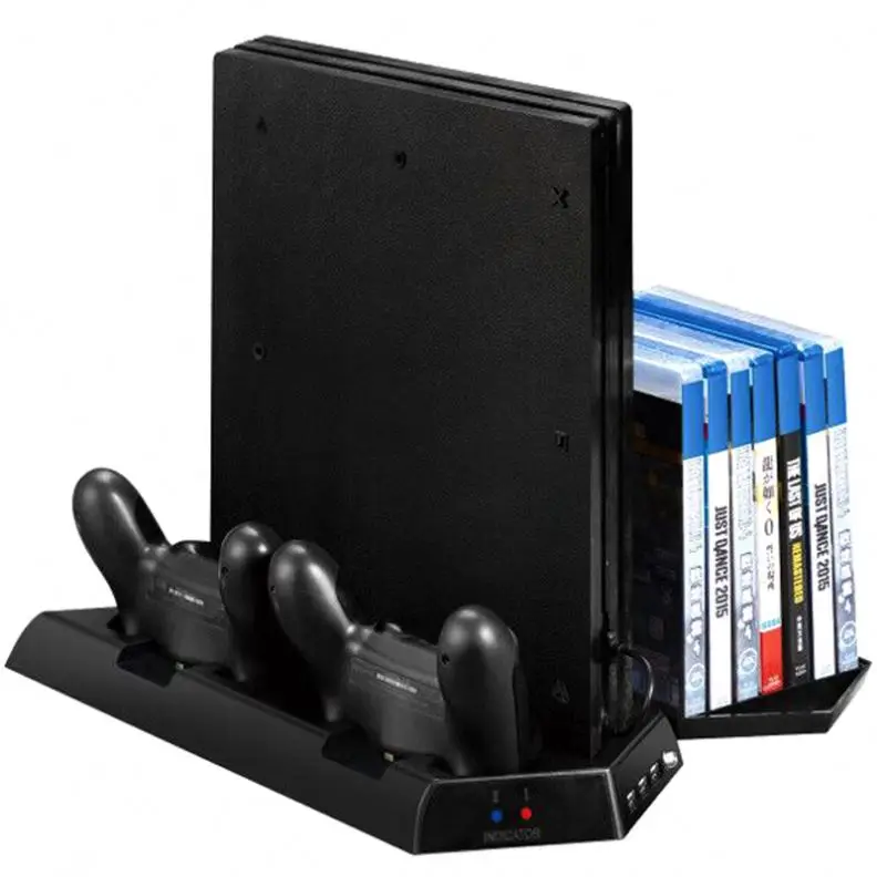 

Game Console Vertical Stand Charging Station With Cooling Fan Game Disk Holdefor PlayStation 4 PS4 Play Station 4 Pro PS4 Slim, Black