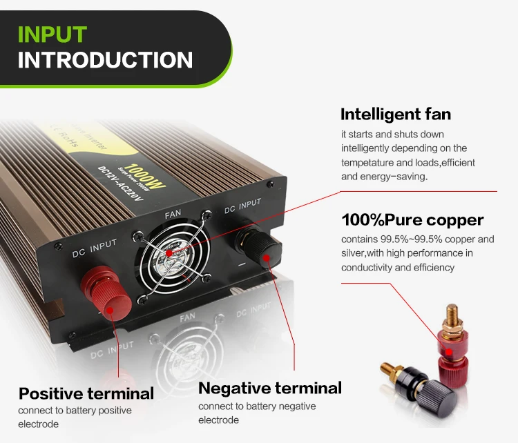 Dc Ac 12V 24V 48V 1000 Watt Inverter Battery Homage Car Solar Pure Sine Wave Power Inverter