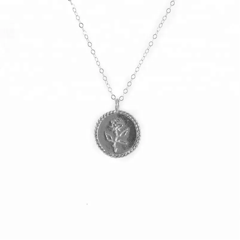 

Dainty costume women jewelry rose coin 925 sterling silver necklace