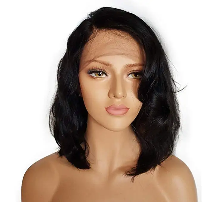 

wavy natural brazilian remy hair short bob wig 180%density pre plucked full lace front wig human hair for black women, Natural color or 1b