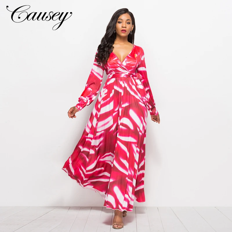 

Long sleeve floral v-neck flare retro full prom dress, Blue;red;& customized