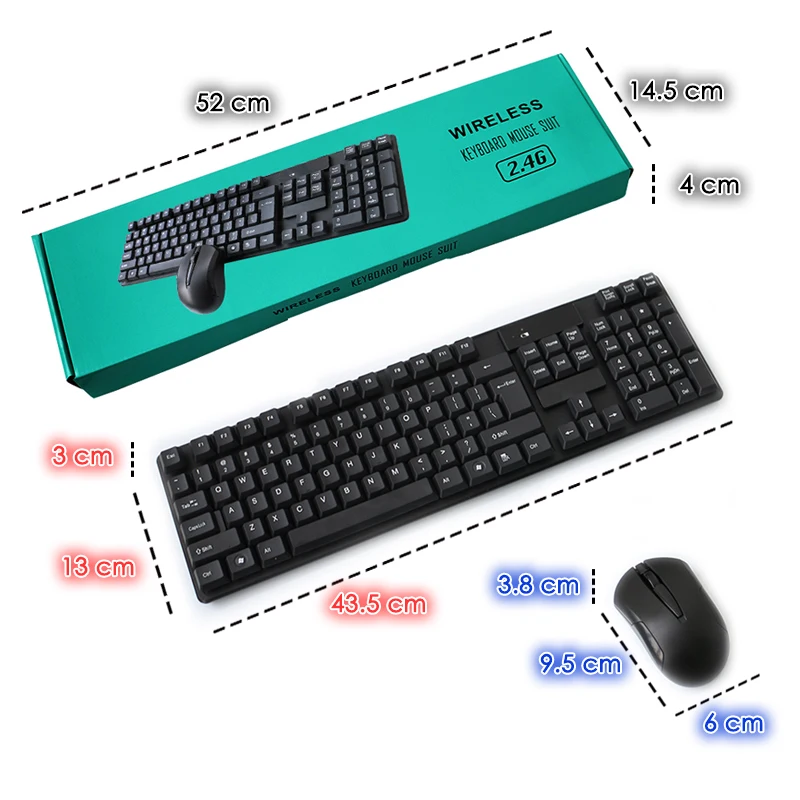 

Factory Direct Sales 104 Keys 2.4GHz Wireless Mouse and Keyboard Combos, Black