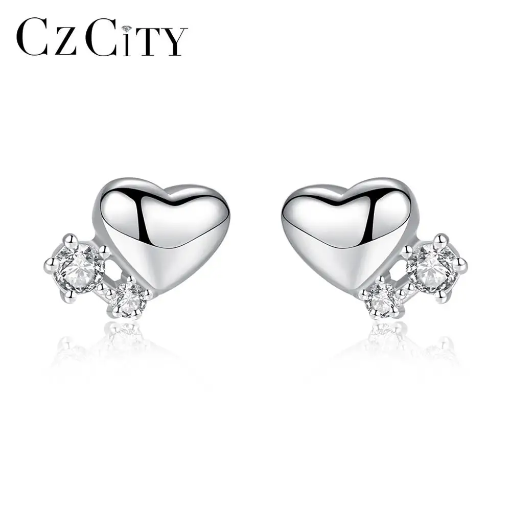 

CZCITY Small Cheap Fashionable Sterling Silver Earrings Heart Shape Real Gold Plating Wholesale