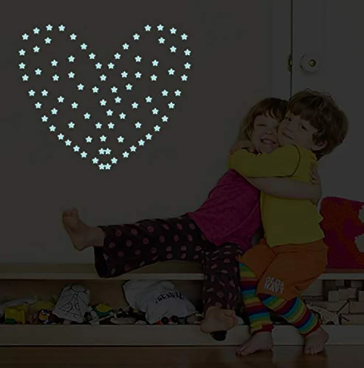 New Product 100PC Kids Bedroom Fluorescent Glow In The Dark Stars Glow Wall Stickers Stars Luminous Glow Sticker Color 