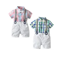 

Summer Kids Clothes 2019 gentleman short sleeve Plaid shirt + shorts 2pcs Boutique Fashion Boy Clothing Sets