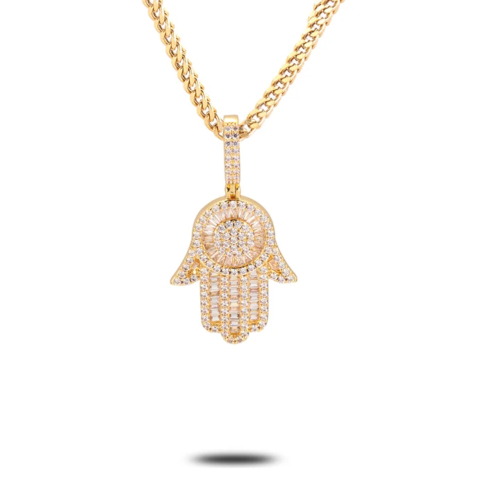 

Men Gold Necklace With Customized Ice Pendant, White gold;rose gold;gold and black