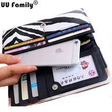 2016 UU Family New Zebra Purse Women Zebra Wallet Checkbook Lady Clutch Black White Stripe Wallet iPhone 6S Holder portmonee