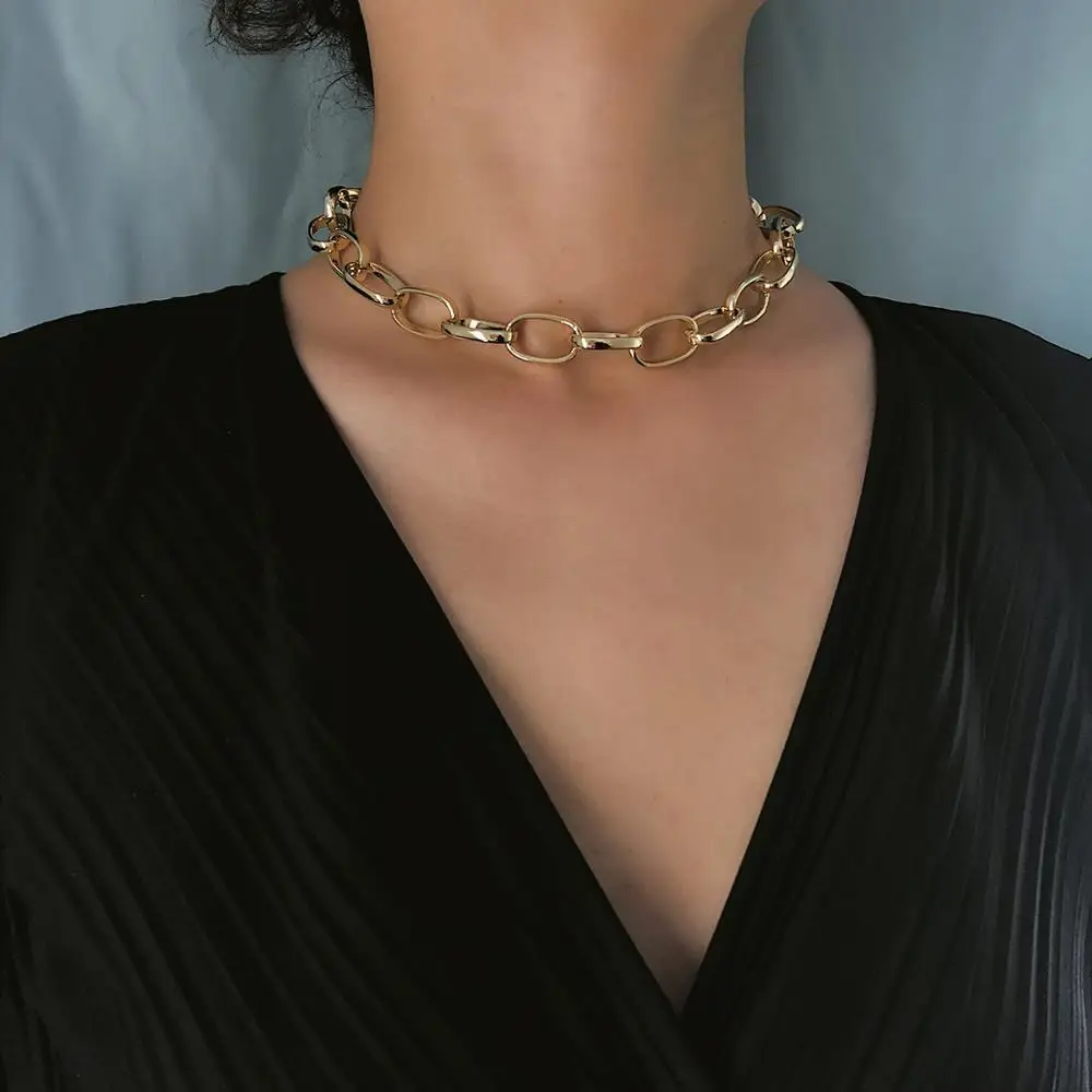 

simple gold chain link necklace punk metal gold circle choker necklace (SK520), As picture