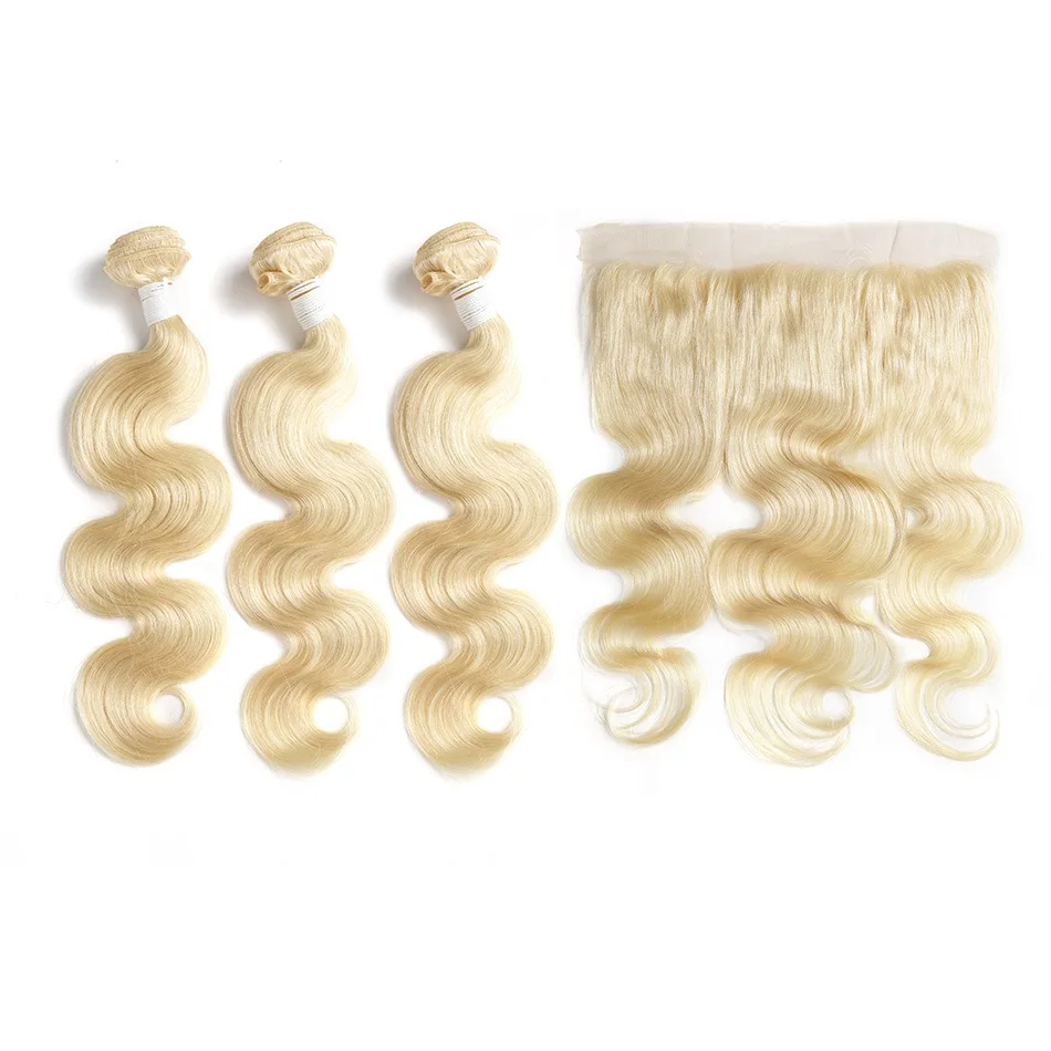 

Leyuan short brazilian hair front blonde weave human hair bundles with front lace closure