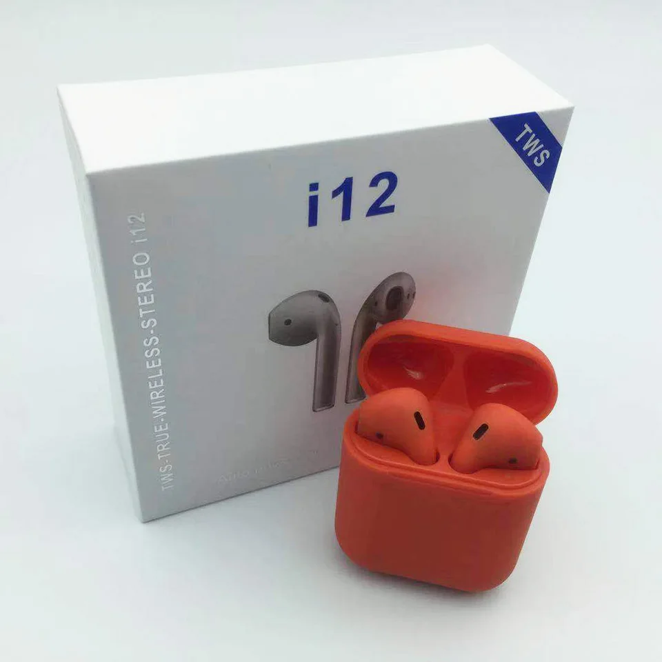 

2019 mini i12 TWS earphones Wireless BT5.0 super stereo bass earbuds pk i10 i11 tws for iPhone ear pods red color