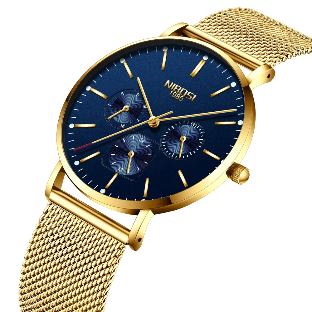 

Factory direct nibosi fashion men's watch ultra-thin mesh belt quartz watch wholesale